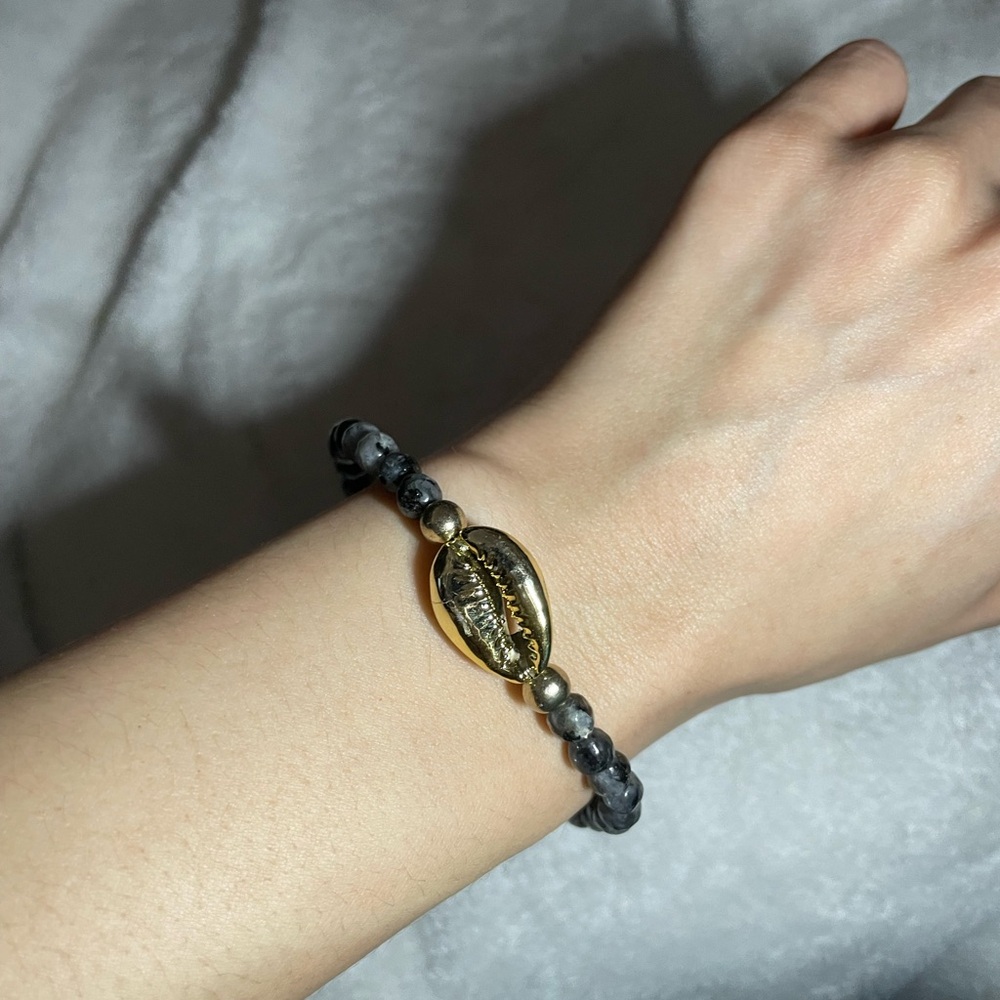 Gold-Dipped Cowrie Shell and Moonstone Bracelet